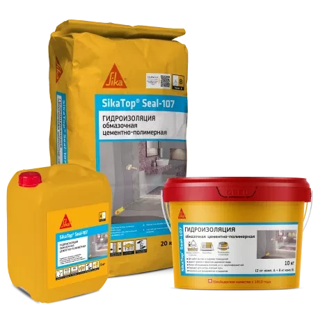 SikaTop®Seal-107 Двухкомпонентная жестко-эластичная гидроизоляция Канистра пластиковая  5 кг (А) + Мешок 20 кг (В) 
