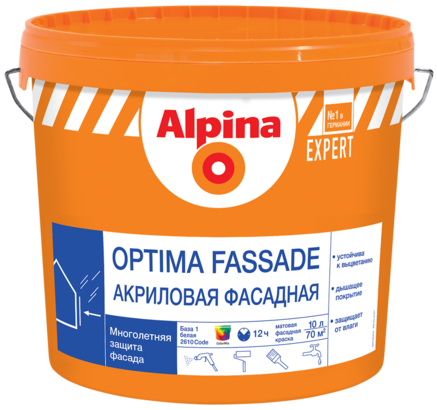 Краска водно-дисперсионная для наружных работ Alpina EXPERT Optima Fassade / Оптима Фасад