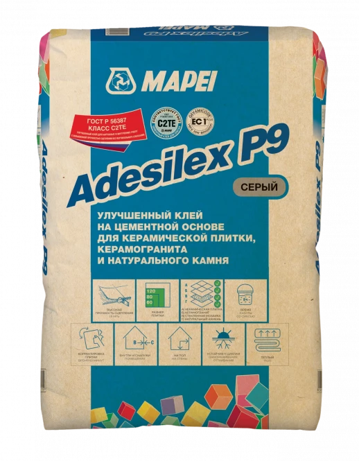 Adesilex P9 Улучшенный клей на цементной основе для укладки керамической плитки, керамогранита и натурального камня.